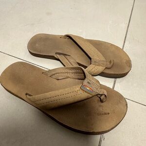 Rainbow Tan Sandals with Logo Accent